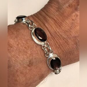 Amethyst Stamped 925 Sterling Silver Bracelet